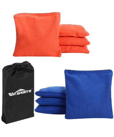 WIn SPORTS Premium All-Weather Duck Cloth Cornhole Bean Bags  Set of 8 Bean Bags for Corn Hole Game  Choose Your Colors Orange/Blue