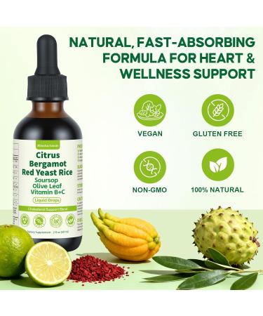Red Yeast Rice Drops Natural Cholesterol Support with Citrus Soursop Bergamot & Olive Leaf 2 fl oz (60ml) Vegan Non-GMO Supplement with Vitamin B+C - Buy Online on GoSupps.com