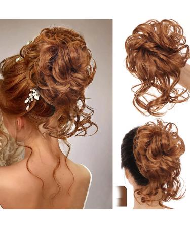 FDEETY Messy Bun Hair Piece Rubber Band Wavy Curly Hair Chignon in Hairpieces Tousled Updo Hair Bun Synthetic Hair Ponytail for Women Girls (Brilliant Brown) - Buy Online on GoSupps.com