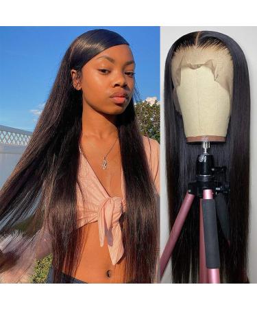 28 Inch Straight Lace Front Wigs Human Hair 150% Density Glueless Lace Front wigs Human hair Pre Plucked with Baby Hair Brazilian Virgin Straight Wig 13x4 Lace Frontal Wigs for Black Women Human Hair HD Transparent Lace Front Wigs Human Hair Straight Wig 