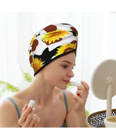 Sunflower Cow Microfiber Hair Towel - Soft Super Absorbent Wrap for Women | Quick Dry Coral Velvet Hair Cap for Long Curly & Thick Hair - Buy Online on GoSupps.com