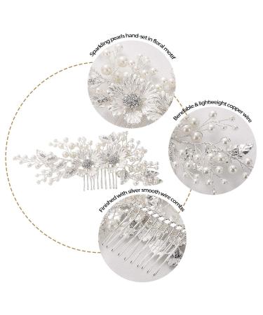 AW BRIDAL Rhinestone Wedding Hair Comb - Crystal Flower Hair Clip for Brides (Silver) - Buy Online on GoSupps.com