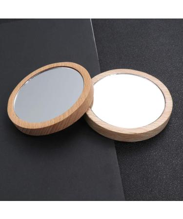 Lurrose 2PCS Elm Mini Compact Makeup Mirrors - Round Cosmetic Mirror for Home & Travel (Wooden) - Buy Online on GoSupps.com