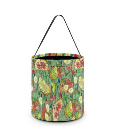 Delicious Steak Stripes Pattern Halloween Bucket Candy Tote Bags Trick Or Treat Bags Decor Gifts for Adults Boys Girls