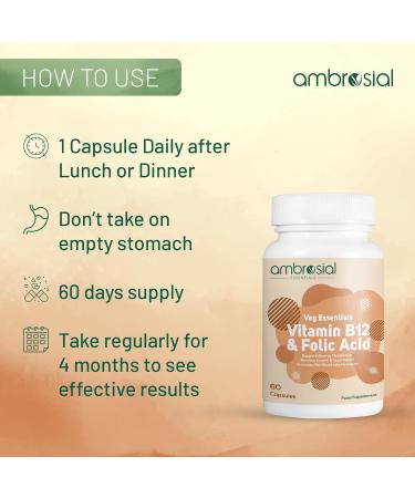 Vitamin B12 1000 mcg + Folic Acid 500 mcg | 1500 mcg Supplement for Energy & Brain Support | Reduce Fatigue | Immune System Booster - 60 Capsules - Buy Online on GoSupps.com