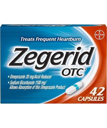 Zegerid OTC Heartburn Relief 24 Hour Stomach Acid Reducer Proton Pump Inhibitor with Omeprazole and Sodium Bicarbonate Capsules 42 Count (Pack of 1)