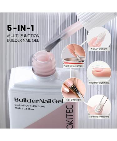 7-in-1 Pink Builder Nail Gel 15ML - Gel Polish for Strengthener, Extension, Rhinestone Base Coat - Soak Off UV LED Gel with Brush in Bottle - Aokitec - Buy Online on GoSupps.com