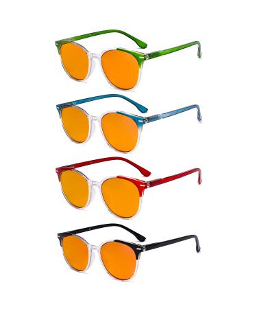 Eyekepper 4-pack Round Reading Glasses Blue Light Blocking Women Orange Tinted +3.00 Blue Light Blocking-b98-4 Pairs 3.0 x