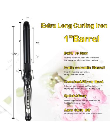1 Inch Ceramic Coating Barrel Curling Iron for Long/Medium Hair | Extra Long Barrel, Instant Heat up to 450F | Hair Waving Style Tool for Girls & Women - Buy Online on GoSupps.com