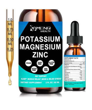 Potassium Magnesium Supplement Liquid Drops Plus Zinc Ashwagandha Bromelain and Vitamin D3 & B6 Support Vascular Bone Muscle & Nerve Health Non-GMO Vegan Magnesium Glycinate and Potassium