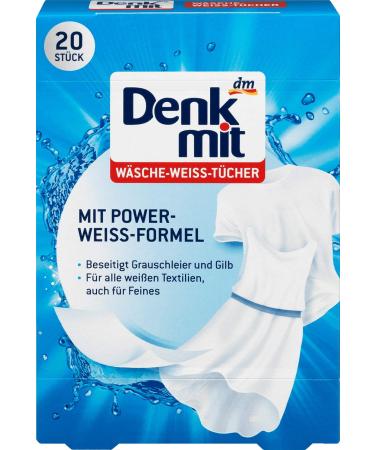 DENKMIT - White Laundry Wipes 20 pc - with Power White Formula - Eliminates Gray and Yellow Haze | Germany