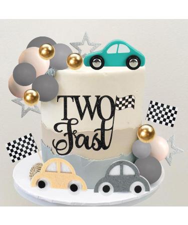 DRWATE 27 PCS Two Fast Cake Toppers Race Car 2nd Birthday Cake Decorations for Racing Car Checkered Flag Birthday Anniversary Party Decorations Supplies (01) - Buy Online on GoSupps.com