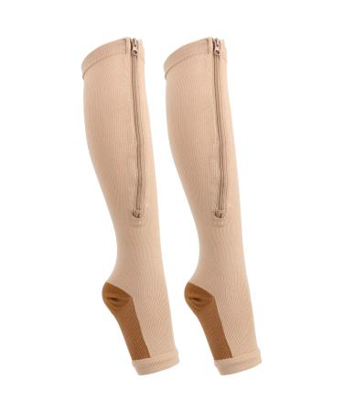 Keenso compression stockings zipper midi sock thin compression stockings for women and men knees knees high open toe firm support graded varicose veins