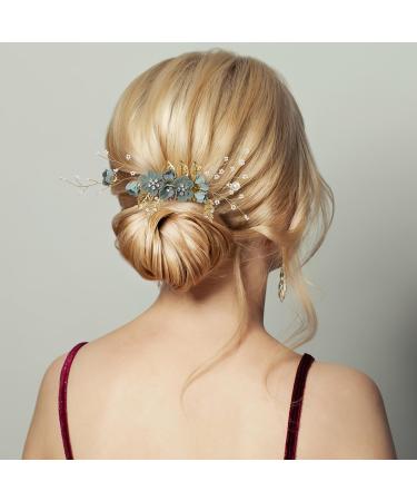 Beaupretty Green Rhinestone Hair Comb for Bridal Wedding Hair - Pearl Floral Side Clip for Bride/Bridesmaid - Buy Online on GoSupps.com