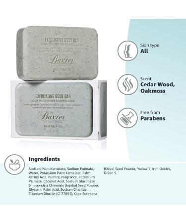Baxter of California Exfoliating Body Bar Soap for Men | Cedarwood & Oak Moss | 7 oz | For All Skin Types | Buffs Dry Skin & Boosts Cell Renewal - Buy Online on GoSupps.com