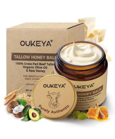 OUKEYA Beef Tallow for Face Nourishing Tallow & Honey Cream for Deep Hydration Skin Firming & Softness 100% Natural Fed Cows for Sensitive Skin Care 110g 3.88oz Refreshing Version 110g for All-Season