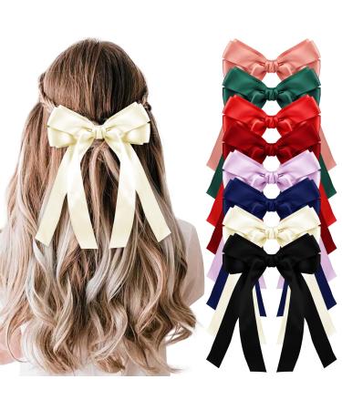 8pcs Bows Clips for Girls Colorful Tassel Ribbon Bow Hair Clip Bow Hair Barrettes Women Ponytail Hairstyle (8 colors)