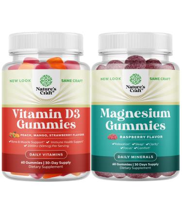 Bundle of Vitamin D3 Immune Support Gummies and Potent Chewable Magnesium Citrate - for Bone Strength Heart Health and Immune System - for Sleep Support Restless Legs Cramps and Muscle Health