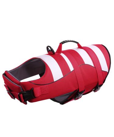 CIT TOILE Dog Life Jacket adjustable Ripstop dog life vests for water safety pet life vest with rescue handle safety vest for swimming pool beach boating Red and White Stripes XXL Red and White Stripes XX-Large