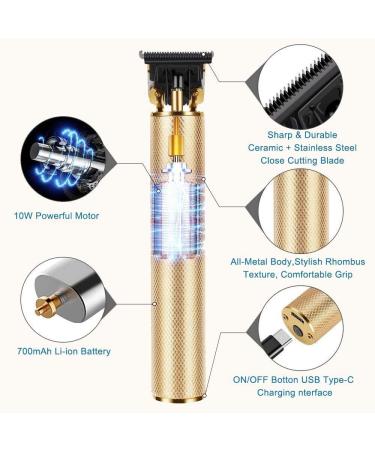 Professional Electric Hair Clippers for Men - Waterproof Rechargeable Haircut Kit with T Blade Trimmer and Guide Combs - Gold - Buy Online on GoSupps.com