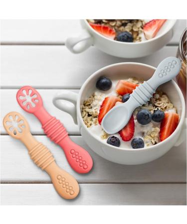 Vicloon Baby Fork and Spoon Set - 3Pcs Silicone Weaning Spoon Kit for Self Feeding, Easy Grip Toddler Cutlery in Grey/Orange/Pink - Buy Online on GoSupps.com