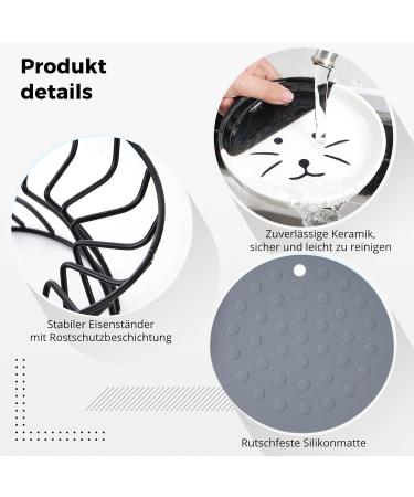 Dorakitten 2Pcs Elevated Cat Bowls with Non-Slip Mat - Anti-Vomiting Raised Cat Food Plates for Spine Protection - Cute Cat Ear Stand Ceramic Dishes for Whisker Fatigue Prevention - Buy Online on GoSupps.com