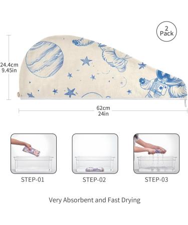 Space Dogs Astronauts Hair Towel 2 Pack - Super Absorbent Quick Dry Hair Turbans for Women & Girls | Perfect for Fast Hair Drying - Buy Online on GoSupps.com