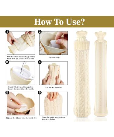 HomeWit 2L Long Hot Water Bottle - Super Soft Chenille Cover & Cotton Cover - Ideal Neck Heat Therapy - Champagne Color - Buy Online on GoSupps.com