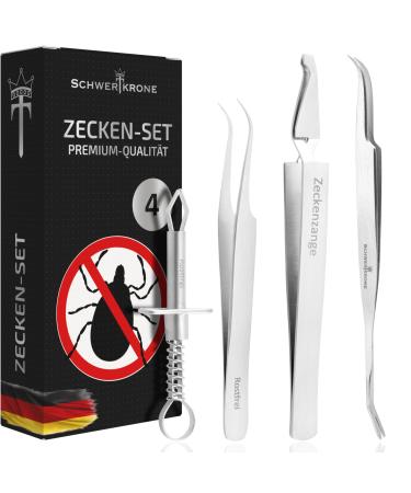 Sword crown tick pliers 4-part set premium stainless steel |Tail tongs |Micket set for dogs |Foreters Ticking tweezers Ticket lifter 4-Set - Buy Online on GoSupps.com
