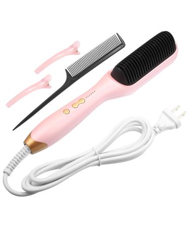 VOCOSTE Hair Straightener Brush Fast Heating Anti Scald Ceramic Hair Straightener Comb Hair Tools with 4 Temp Settings for Home Travel Pink