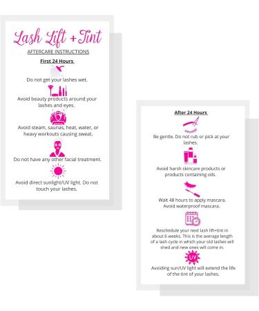 Lash Lift + Tint Aftercare Instruction Cards - 50 Pack, 2x3.5 inches, DIY Eyelash Kit Supplies, White/Pink Design - Buy Online on GoSupps.com