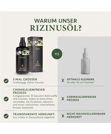 Organic Cold-Pressed Castor Oil 200ml - 100% Pure Natural Vegan Hair Growth Oil for Eyelashes Eyebrows Nails - Cruelty-Free | Satin Naturel - Buy Online on GoSupps.com