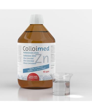 Colloimed colloidal zinc 40ppm high concentrated purity level 99.995% in brown pharmacist glass bottle 500ml (zinc-40ppm 500ml) 500 ml zinc