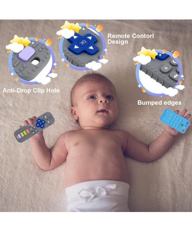 Silicone Remote Control Shape Baby Teething Toys 2 Pack | Chew Toys for Boys and Girls | Silicone Teether Toy for Babies 3-12 Months | Grey+Blue - Buy Online on GoSupps.com