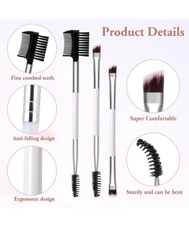 3-in-1 Dual Eyelash Brush Set - Professional Angled Eyebrow & Lash Comb Spoolie Kit in White | Women's Eye Makeup Tool - Buy Online on GoSupps.com