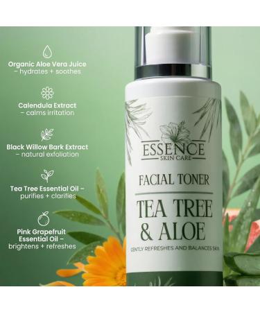 Essence Skin Care Tea Tree & Aloe Facial Toner Hydrating Mist with Calendula Extract Black Willow Bark Salicylic Acid Refreshing Spray for Balanced Skin Pore Refining Lightweight Formula - Buy Online on GoSupps.com