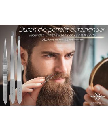 Premium Hair Plucking Tweezers Set of 3 Slanted Pointed & Straight Head Stainless Steel 8 cm for Precision Grooming - Buy Online on GoSupps.com