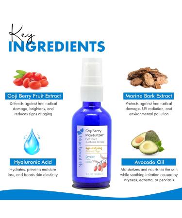 Blue Beautifly Goji Berry Face Moisturizer - Restores Elasticity Boosts Collagen and Protects the Skin - Hyaluronic Acid Moisturizer Super-Charged with Ribose and Marine Pine Bark Extract - 2 fl oz - Buy Online on GoSupps.com