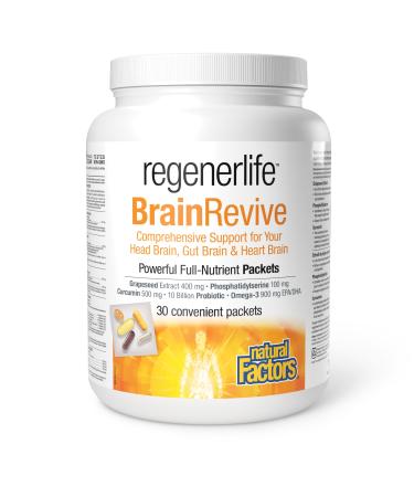 Natural Factors Regenerlife BrainRevive 30 convenient packets Five-in-One Supplement Kit Daily Full-Nutrient Packets Contain: Phosphatidylserine Bioavailable Curcumin Omega-3 EPA/DHA Grapeseed Extract and High-Potency Five-Strain Probiotics Supports Your