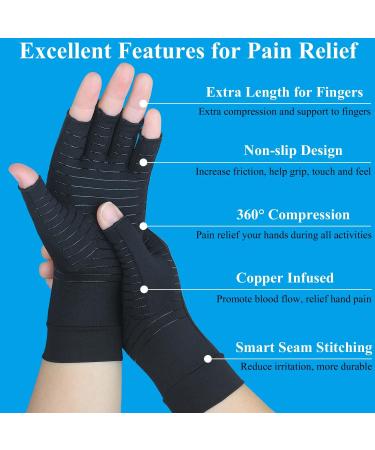 Buy 2 Pairs Copper Arthritis Gloves for Women & Men - Fingerless Compression Gloves for Pain Relief Carpal Tunnel Typing Support - Small Size Black - Buy Online on GoSupps.com