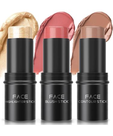 NewBang Cream Contour Stick Set  Face Contouring Matte Blush Highlighter Makeup Pen Trio  Face Body Shading Bronzer & Blusher Rouge & Shimmer Glitter Luminizers Waterproof Blendable Moisturizing-3Pcs 3 Colors Set