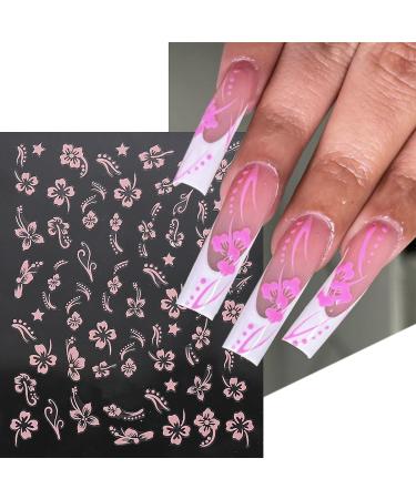 3D Hibiscus Flower Nail Stickers | Self-Adhesive Nail Decals - Elegant Floral Designs for Women & Girls - Tropical Leaf Art Supplies (6 Sheets - Buy Online on GoSupps.com