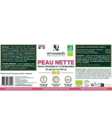 Organic Clean Skin | Oily and Problem Skin | Regulates Sebum Production | Detoxifies and Purifies | Burdock Wild Thought Nettle | 60 Capsules of 380mg | Made in France | Superior Quality - Buy Online on GoSupps.com