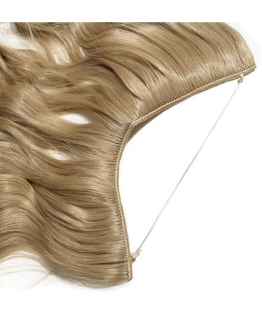 Hair Extensions no Clip Invisible Wire Adjustable Secret Rubber Band Hairpiece Real Natural Synthetic Fibre Hair 24 inch Curly Wavy Ash blonde - Buy Online on GoSupps.com