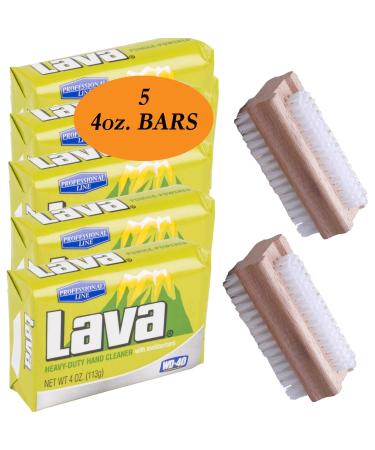 Lava Hand Cleaner Heavy-Duty Pumice Soap - 5 Bars (4 OZ Each) & 2 Wooden Nail Brushes | Professional Line | Moisturizing Formula for Tough Jobs | International Shipping Available - Buy Online on GoSupps.com