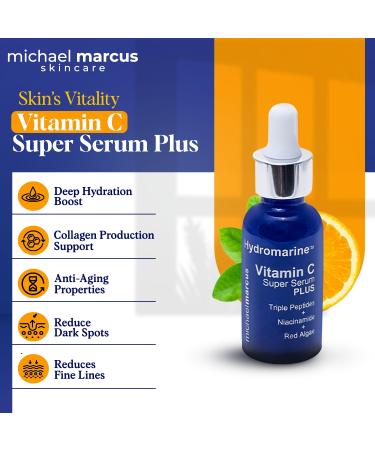 Michael Marcus Hydromarine Vitamin C Face Serum - Anti-Aging Dark Spot Reduction & Skin Brightening with Hyaluronic Acid & Peptides - 30ml - Buy Online on GoSupps.com