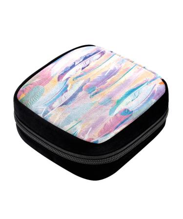 GIAPB Period Bag Sanitary Napkin Storage Bag Pad Holder for Period Makeup Pouch Art Colorful Feahter Color1216