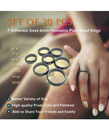 Morchic Hematite Stone Rings for Anxiety Balance Root Chakra - Pack of 20 Mixed Size 6mm Plain Band Rings for Women, Men, and Unisex - Buy Online on GoSupps.com
