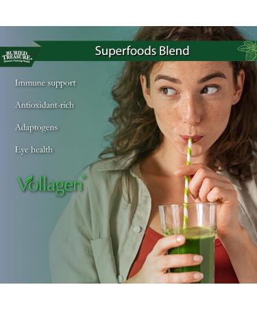Buried Treasure Green20 Fusion Superfood Blend with Vollagen for Skin, Hair, and Joint Support, Plant-Based, Vegan, Non-GMO Gluten-Free, Dairy-Free, Soy-Free, 32oz Liquid - Buy Online on GoSupps.com