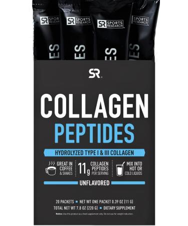 Sports Research Collagen Peptides Unflavored 20 Packets (11 g) Each